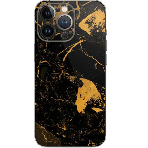 Black and Gold Scattered Marble iPhone 14 Pro Skin